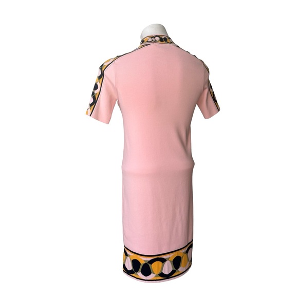 Emilio Pucci Knit Short Sleeve Mock Neck Dress with Geometric Border Trim, Sz XS - Picture 4 of 16